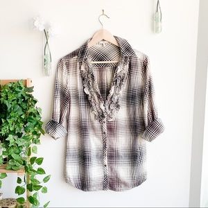Joie Plaid Button Down Tunic Blouse